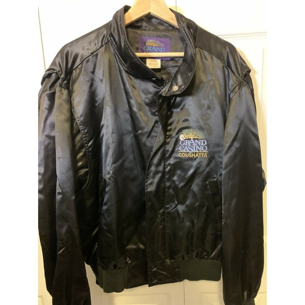 Grand Casino‎ Vintage Satin Jacket Black Full Zip Men’s Sz Large - Picture 6 of 10